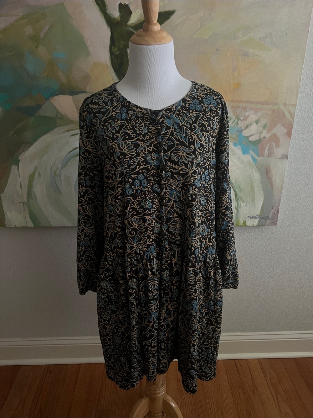 Peruvian Connection 3/4 Sleeve pima cotton Dress Large